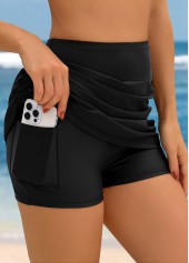 Black swimwear,Plain Color swimwear,ROTITA Black High Waisted Ruched Swim Skirt