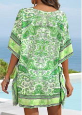 Green swimwear,Tribal swimwear,Green Tribal Print V Neck Cover Up