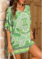 Green swimwear,Tribal swimwear,Green Tribal Print V Neck Cover Up