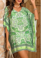Green swimwear,Tribal swimwear,Green Tribal Print V Neck Cover Up