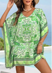 Green swimwear,Tribal swimwear,Green Tribal Print V Neck Cover Up