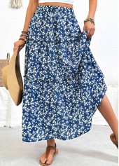 Blue bottoms,Ditsy Floral bottoms,Ditsy Floral Print Blue Maxi Elastic Waist Skirt