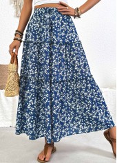 Blue bottoms,Ditsy Floral bottoms,Ditsy Floral Print Blue Maxi Elastic Waist Skirt