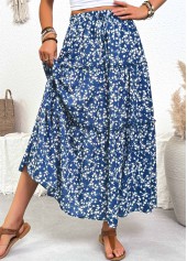 Blue bottoms,Ditsy Floral bottoms,Ditsy Floral Print Blue Maxi Elastic Waist Skirt
