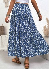 Blue bottoms,Ditsy Floral bottoms,Ditsy Floral Print Blue Maxi Elastic Waist Skirt