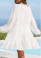 White swimwear,Plain Color swimwear,White Long Sleeve Tunic Cover Up