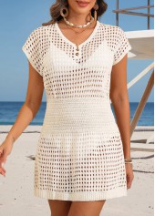 beigefarbener V-Ausschnitt kurzärmeliger Überwurf