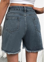Denim Blue bottoms,Plain Color bottoms,Denim Blue Button Fly High Waisted Shorts
