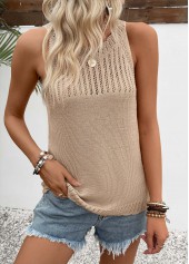 Light Camel Round Neck Sleeveless Tank Top