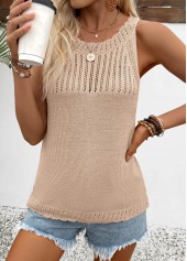Light Camel tops,Plain Color tops,Light Camel Round Neck Sleeveless Tank Top