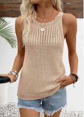 Light Camel tops,Plain Color tops,Light Camel Round Neck Sleeveless Tank Top