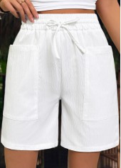 White bottoms,Plain Color bottoms,White Elastic Waist High Waisted Shorts