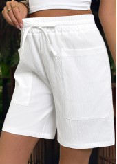 White bottoms,Plain Color bottoms,White Elastic Waist High Waisted Shorts