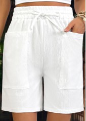 White bottoms,Plain Color bottoms,White Elastic Waist High Waisted Shorts
