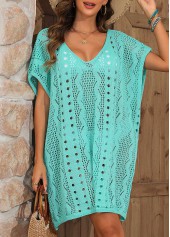 Cyan swimwear,Plain Color swimwear,Cyan Split V Neck Cover Up