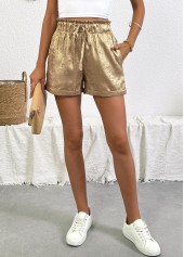Champagne bottoms,Plain Color bottoms,Champagne Tie Elastic Waist High Waisted Shorts