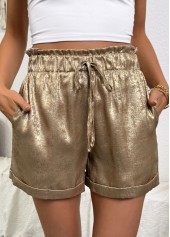 Champagnerfarbene Shorts mit elastischer Taille und hoher Taille zum Binden