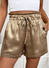 Champagne bottoms,Plain Color bottoms,Champagne Tie Elastic Waist High Waisted Shorts