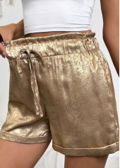 Champagne bottoms,Plain Color bottoms,Champagne Tie Elastic Waist High Waisted Shorts