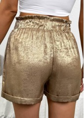 Champagne bottoms,Plain Color bottoms,Champagne Tie Elastic Waist High Waisted Shorts