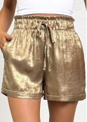 Champagne bottoms,Plain Color bottoms,Champagne Tie Elastic Waist High Waisted Shorts