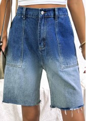 Denim Blue bottoms,Ombre bottoms,Ombre Denim Blue Wide Leg Button Fly Shorts