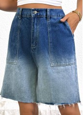 Denim Blue bottoms,Ombre bottoms,Ombre Denim Blue Wide Leg Button Fly Shorts