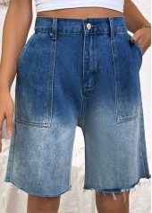 Denim Blue bottoms,Ombre bottoms,Ombre Denim Blue Wide Leg Button Fly Shorts