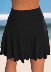 Black swimwear,Plain Color swimwear,ROTITA Black High Waisted Scalloped Hem Swim Skirt