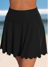 Black swimwear,Plain Color swimwear,ROTITA Black High Waisted Scalloped Hem Swim Skirt
