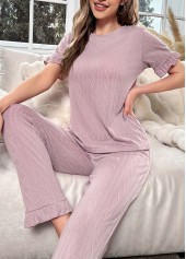 Light Pink loungewear,Plain Color loungewear,Light Pink Round Neck Lounge Top and Pants
