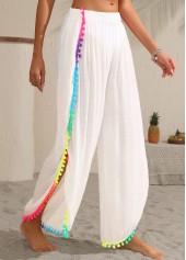 White swimwear,Plain Color swimwear,White Patchwork Split Tassel Beach Pants