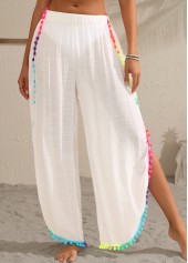 White swimwear,Plain Color swimwear,White Patchwork Split Tassel Beach Pants