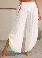 White swimwear,Plain Color swimwear,White Patchwork Split Tassel Beach Pants