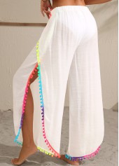 White swimwear,Plain Color swimwear,White Patchwork Split Tassel Beach Pants