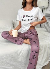 dunkelrot-violettes Lounge-Top und Hose mit Buchstabendruck