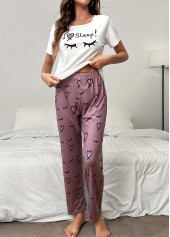 Dark Reddish Purple loungewear,Letter loungewear,Letter Print Dark Reddish Purple Lounge Top and Pants