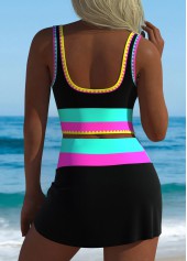 Black swimwear,Contrast Color swimwear,ROTITA Black High Waisted Patchwork Bikini Set