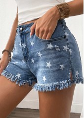 Jeansshorts mit Sternenmuster blau Knopfleiste hoher Bund