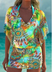 ROTITA Green Tropical Plants Print Cover Up