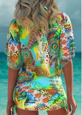 Green swimwear,Plants swimwear,ROTITA Green Tropical Plants Print Cover Up