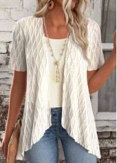 Beige tops,Plain Color tops,ROTITA Beige Short Sleeve Fake Two Piece Twinset