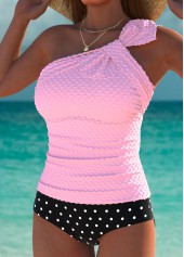 Pink swimwear,Dot swimwear,ROTITA Pink Polka Dot Mid Waisted Tankini Set
