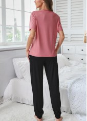 Pink loungewear,Other loungewear,Pink Round Neck Short Sleeve Lounge Top and Pants
