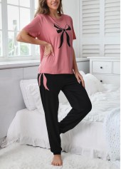 Pink loungewear,Other loungewear,Pink Round Neck Short Sleeve Lounge Top and Pants