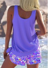Light Purple swimwear,Ditsy Floral swimwear,ROTITA Light Purple Ditsy Floral Print Mid Waisted Tankini Set
