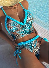 Blue swimwear,Leopard swimwear,Animal Print swimwear,ROTITA Blue Leopard Mid Waisted Bikini Set