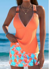 Ensemble tankini taille moyenne à imprimé vie marine orange Rotita