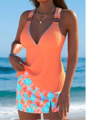Orange swimwear,Animal Print swimwear,ROTITA Orange Marine Life Print Mid Waisted Tankini Set