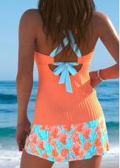 Orange swimwear,Animal Print swimwear,ROTITA Orange Marine Life Print Mid Waisted Tankini Set